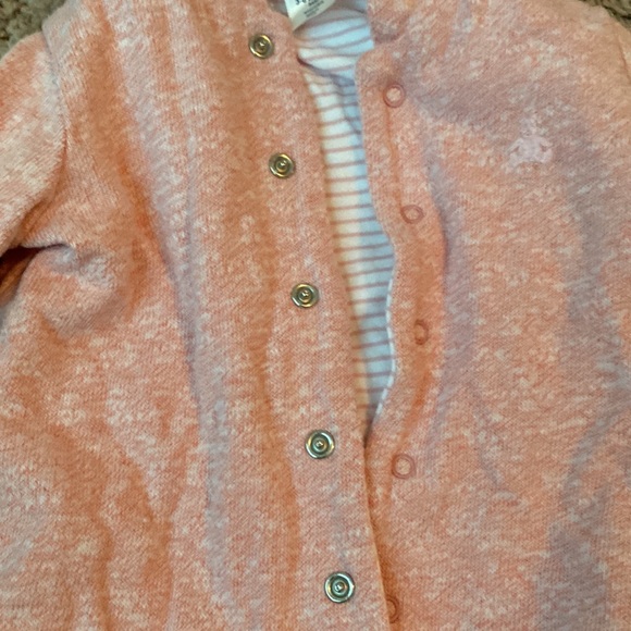 Baby Gap Bear 3-6M Reversible Hoodie Sweatshirt Jacket snaps pink stripes - Picture 8 of 9